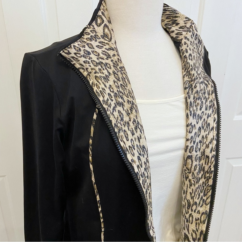 Black Zip-Up Athletic Jacket w/Leopard Trim by NEIMAN MARCUS - Picture 4 of 15